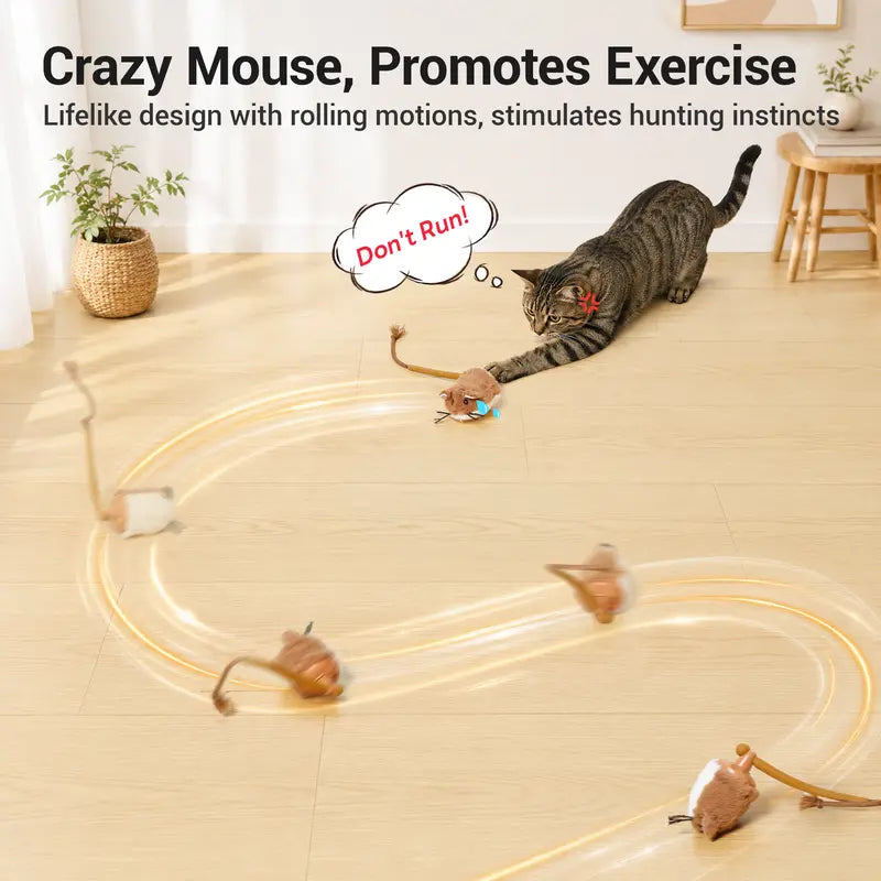 Potaroma Plush Mouse Interactive Cat Toy - Automatic Motion-Activated Electric Device, Rechargeable for Indoor Cats and Kittens