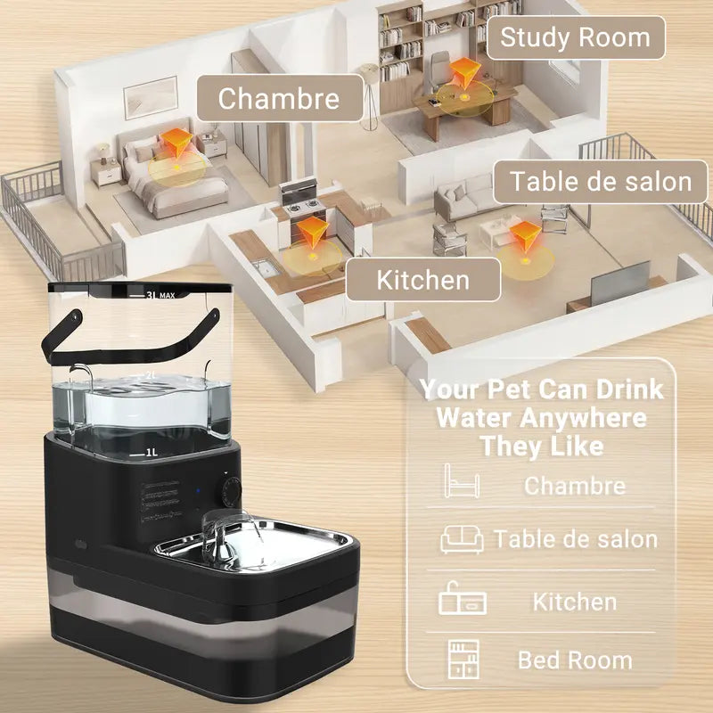 Wireless Automatic Pet Water Dispenser with Motion Sensor, Rechargeable 4000mAh Battery, 304 Stainless Steel Bowl, Gravity Refill, and Wastewater Separation Tanks