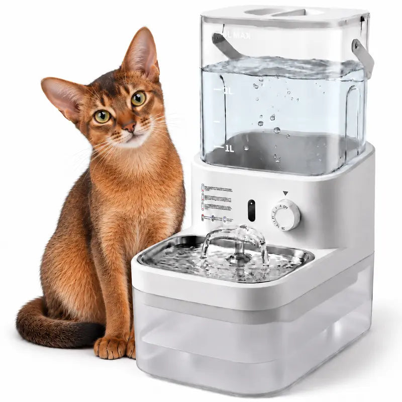 Wireless Automatic Pet Water Dispenser with Motion Sensor, Rechargeable 4000mAh Battery, 304 Stainless Steel Bowl, Gravity Refill, and Wastewater Separation Tanks
