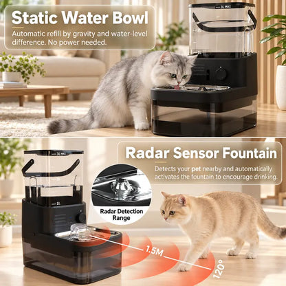 Wireless Automatic Pet Water Dispenser with Motion Sensor, Rechargeable 4000mAh Battery, 304 Stainless Steel Bowl, Gravity Refill, and Wastewater Separation Tanks