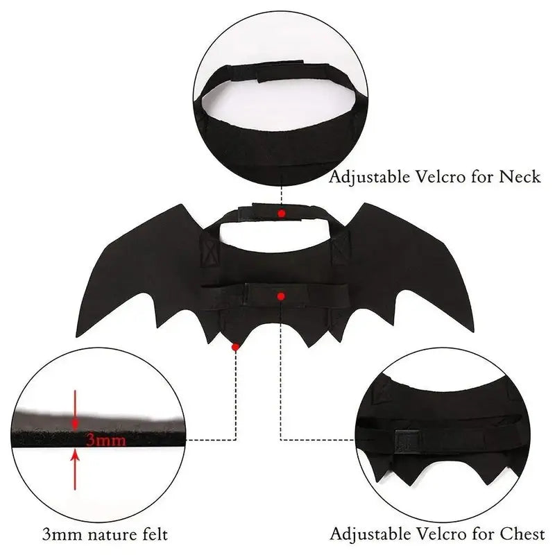 Adjustable Bat-Wing Cat Costume for Kittens and Adult Cats – Soft Stretch Fabric Ideal for Halloween, Valentine's Day, Indoor Play, and Outdoor Photo Sessions – Breathable Comfort-Fit Design with Secure Hook-and-Loop Closure