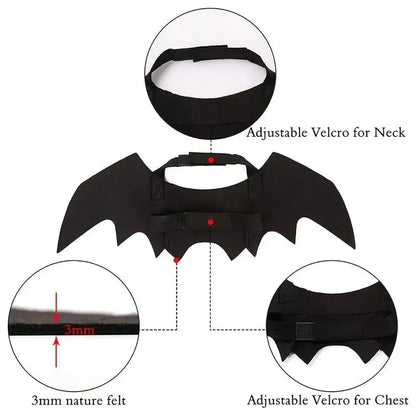 Adjustable Bat-Wing Cat Costume for Kittens and Adult Cats – Soft Stretch Fabric Ideal for Halloween, Valentine's Day, Indoor Play, and Outdoor Photo Sessions – Breathable Comfort-Fit Design with Secure Hook-and-Loop Closure