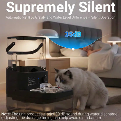 Wireless Automatic Pet Water Dispenser with Motion Sensor, Rechargeable 4000mAh Battery, 304 Stainless Steel Bowl, Gravity Refill, and Wastewater Separation Tanks