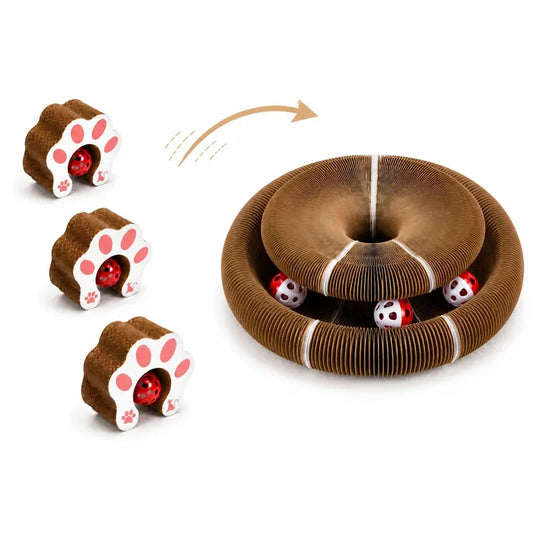 Foldable Magic Organ Cat Scratcher with Ball - Magnetic Corrugated Cat Scratching Board & Interactive Track Toy for Indoor Cats & Kittens, Floor & Furniture Sofa Protector for Claw Grinding & Play