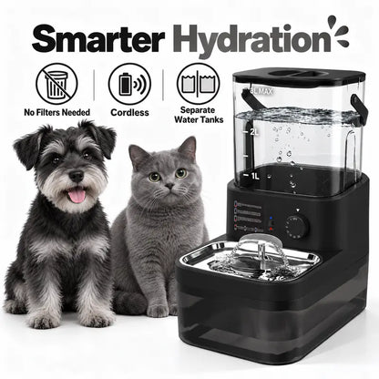 Wireless Automatic Pet Water Dispenser with Motion Sensor, Rechargeable 4000mAh Battery, 304 Stainless Steel Bowl, Gravity Refill, and Wastewater Separation Tanks