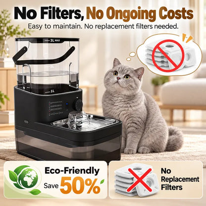 Wireless Automatic Pet Water Dispenser with Motion Sensor, Rechargeable 4000mAh Battery, 304 Stainless Steel Bowl, Gravity Refill, and Wastewater Separation Tanks