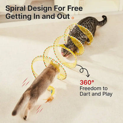 Potaroma Collapsible Spiral Cat Tunnel Toy - 20-Inch Flexible Spring Structure with Feather and Bell, Ideal for Indoor Kittens and Bird Engagement, Promoting Mental Enrichment and Gentle Activity