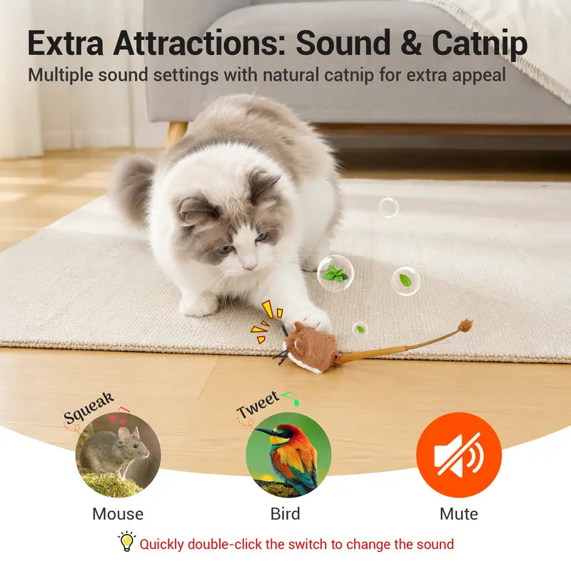 Potaroma Plush Mouse Interactive Cat Toy - Automatic Motion-Activated Electric Device, Rechargeable for Indoor Cats and Kittens