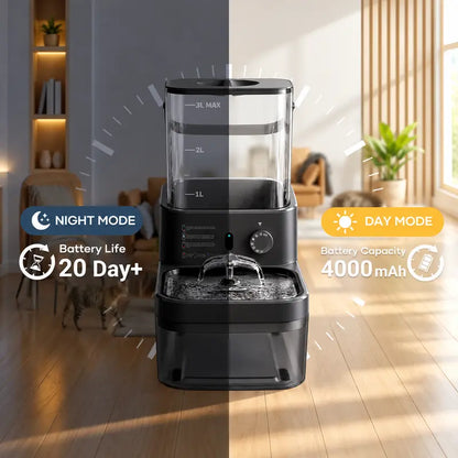 Wireless Automatic Pet Water Dispenser with Motion Sensor, Rechargeable 4000mAh Battery, 304 Stainless Steel Bowl, Gravity Refill, and Wastewater Separation Tanks