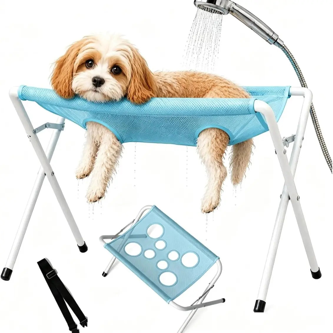 Breathable Mesh Dog Bath Hammock, Pet Grooming Stand with Safety Strap, Wash Support Rack for Cats and Dogs, Portable Bath Holder for Small and Medium Pets, Foldable Pet Supplies