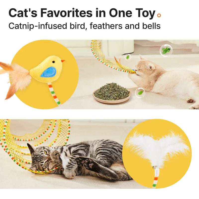 Potaroma Collapsible Spiral Cat Tunnel Toy - 20-Inch Flexible Spring Structure with Feather and Bell, Ideal for Indoor Kittens and Bird Engagement, Promoting Mental Enrichment and Gentle Activity