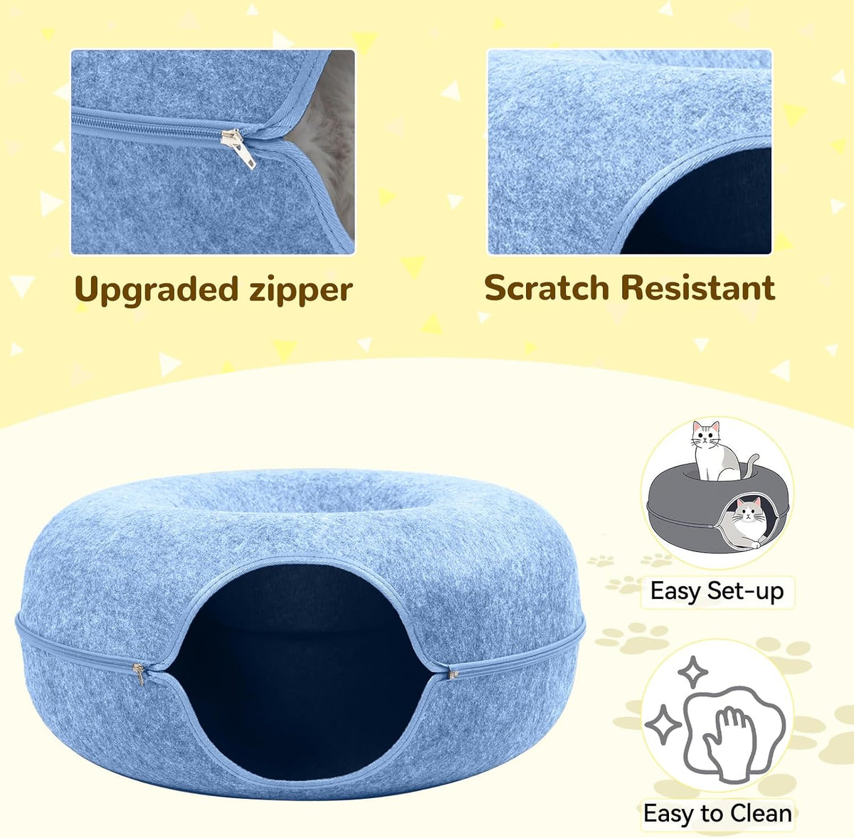 Large Peekaboo Cat Cave Donut Tunnel 24" for Indoor Cats, Blue