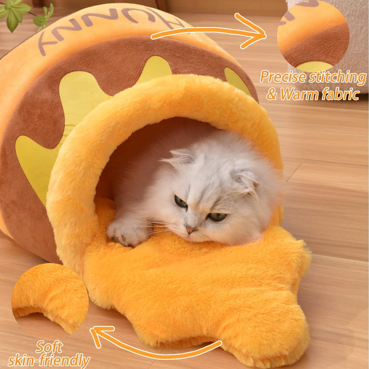 Honey Pot Cat Cave Bed, Soft and Thick Rebound Sponge Pet Nest with Removable & Washable Cushion, Cute Cartoon Design for Small Cats and Breeds