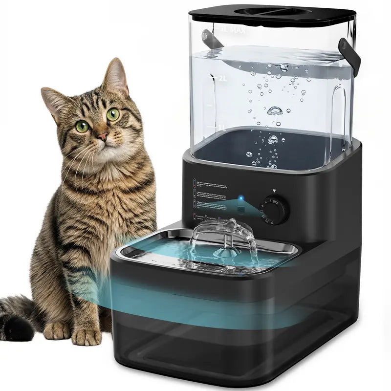Wireless Automatic Pet Water Dispenser with Motion Sensor, Rechargeable 4000mAh Battery, 304 Stainless Steel Bowl, Gravity Refill, and Wastewater Separation Tanks