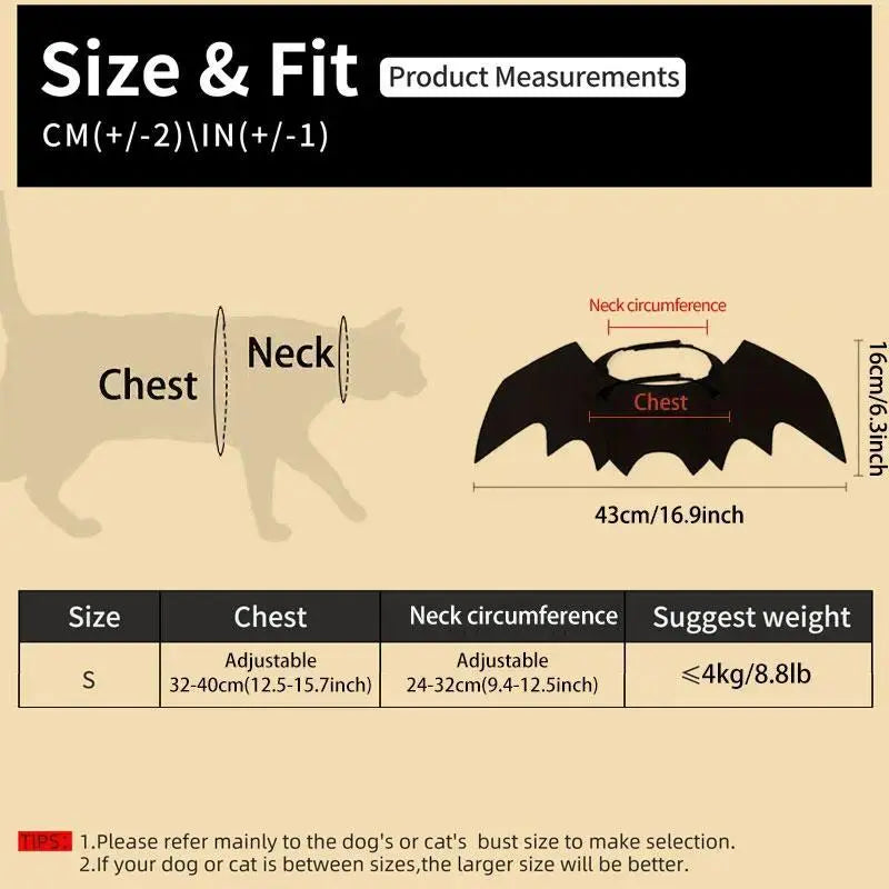 Adjustable Bat-Wing Cat Costume for Kittens and Adult Cats – Soft Stretch Fabric Ideal for Halloween, Valentine's Day, Indoor Play, and Outdoor Photo Sessions – Breathable Comfort-Fit Design with Secure Hook-and-Loop Closure