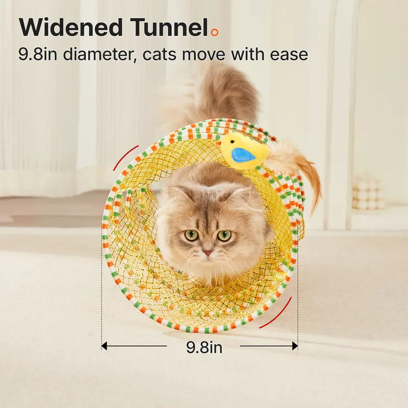 Potaroma Collapsible Spiral Cat Tunnel Toy - 20-Inch Flexible Spring Structure with Feather and Bell, Ideal for Indoor Kittens and Bird Engagement, Promoting Mental Enrichment and Gentle Activity